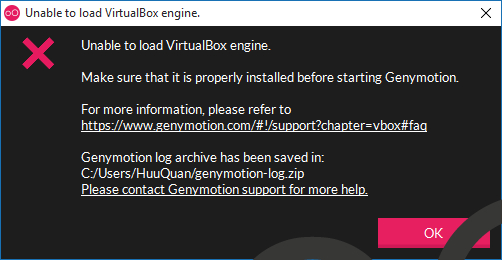 genymotion unable to load virtualbox engine genymotion unable to load virtualbox engine