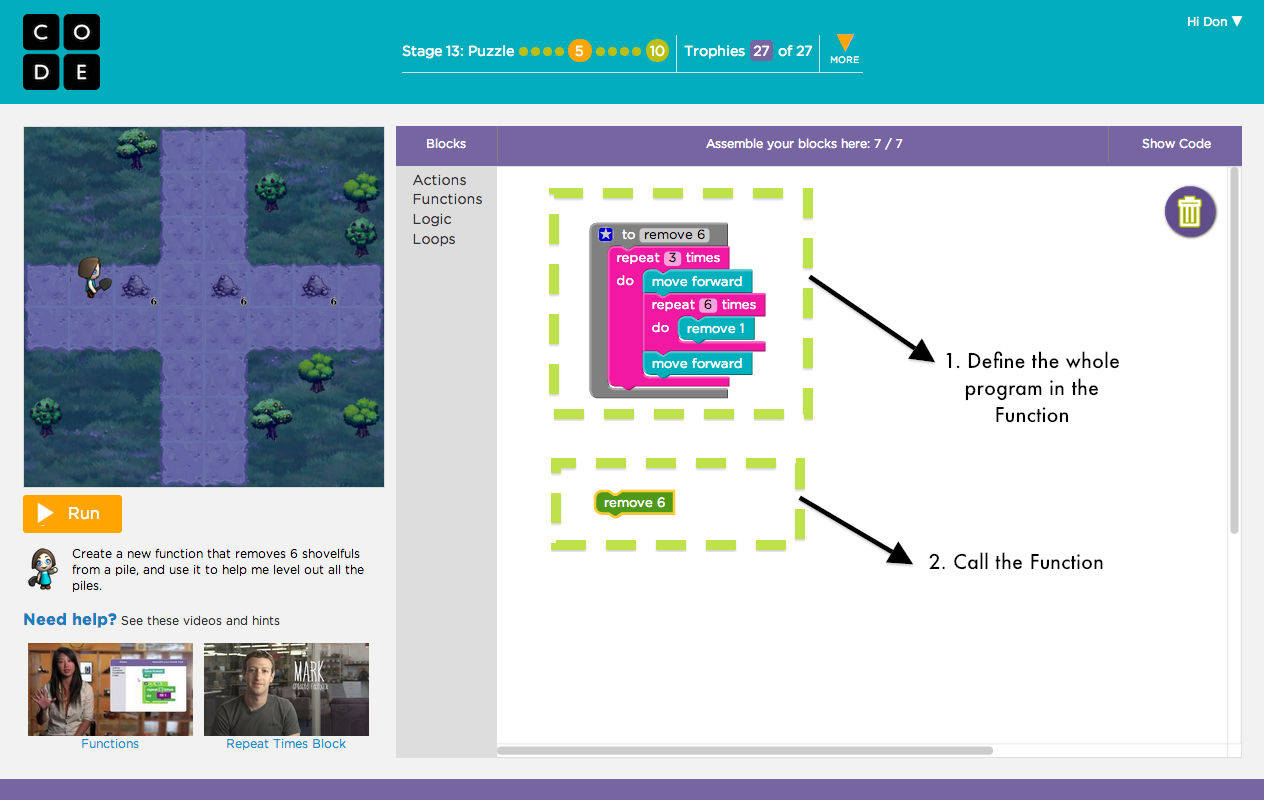 Code.org Lesson 13 The Farmer 2 Answers CODE | HUB | ORG: Stage 13 - The Farmer 2 #5 (Updated Oct 2016)