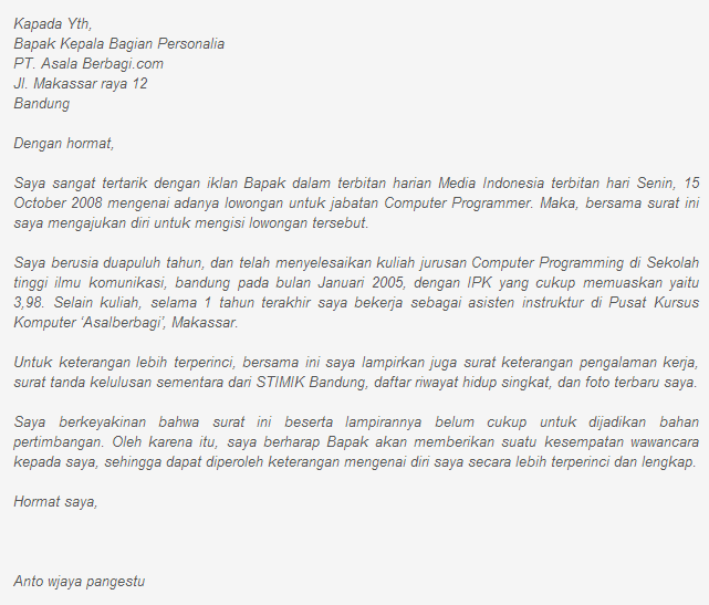 Contoh Surat Lamaran Kerja Menjadi Manajer Pemasaran Contoh Surat Lamaran Kerja Menjadi Manajer Pemasaran