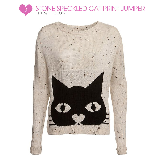 Stone Speckled Cat Print Jumper , New Look, Up to UK Size 18, £22.99