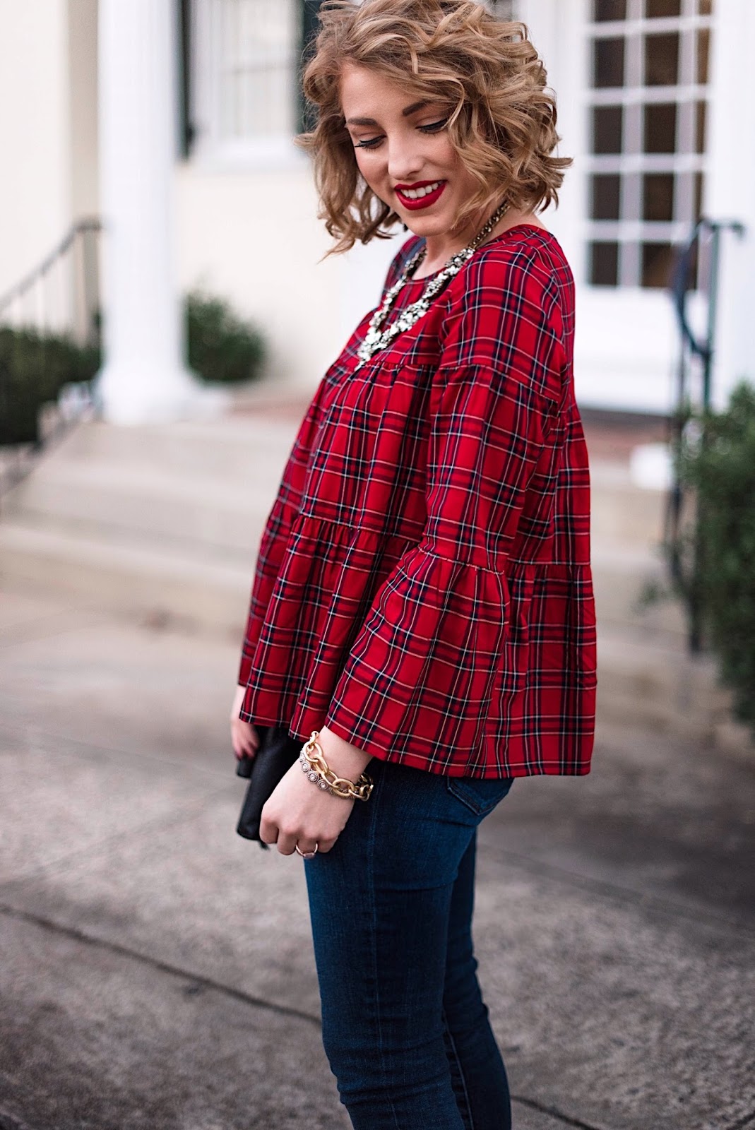 Madewell Plaid Tiered Button-back Top - Something Delightful Blog