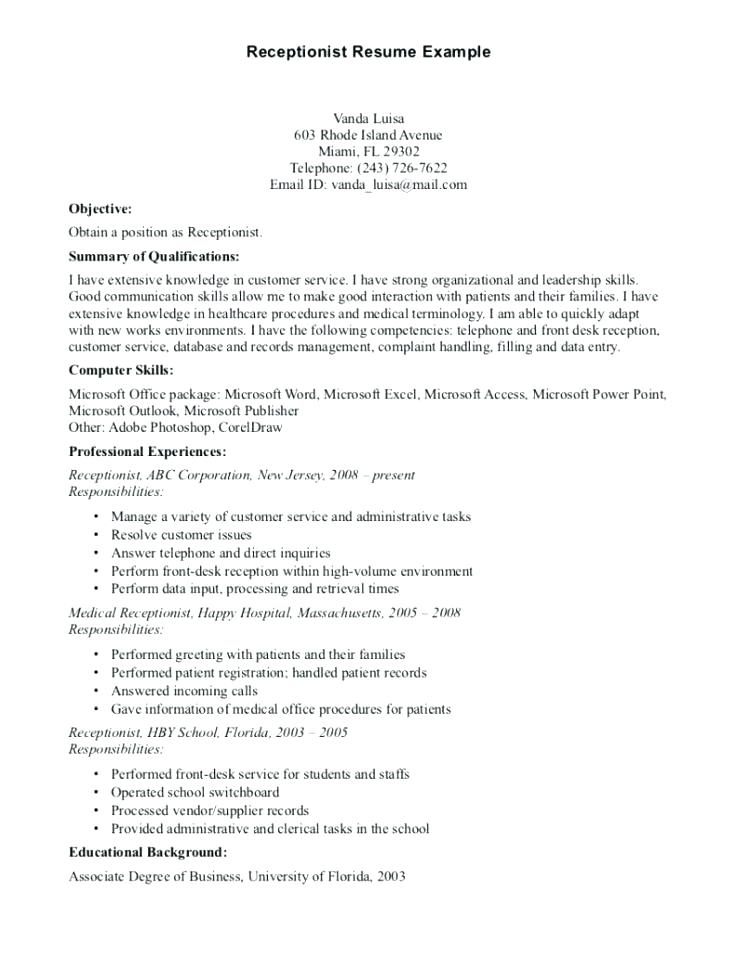Samples Of Receptionist Resumes 2019 Lebenslauf Vorlage