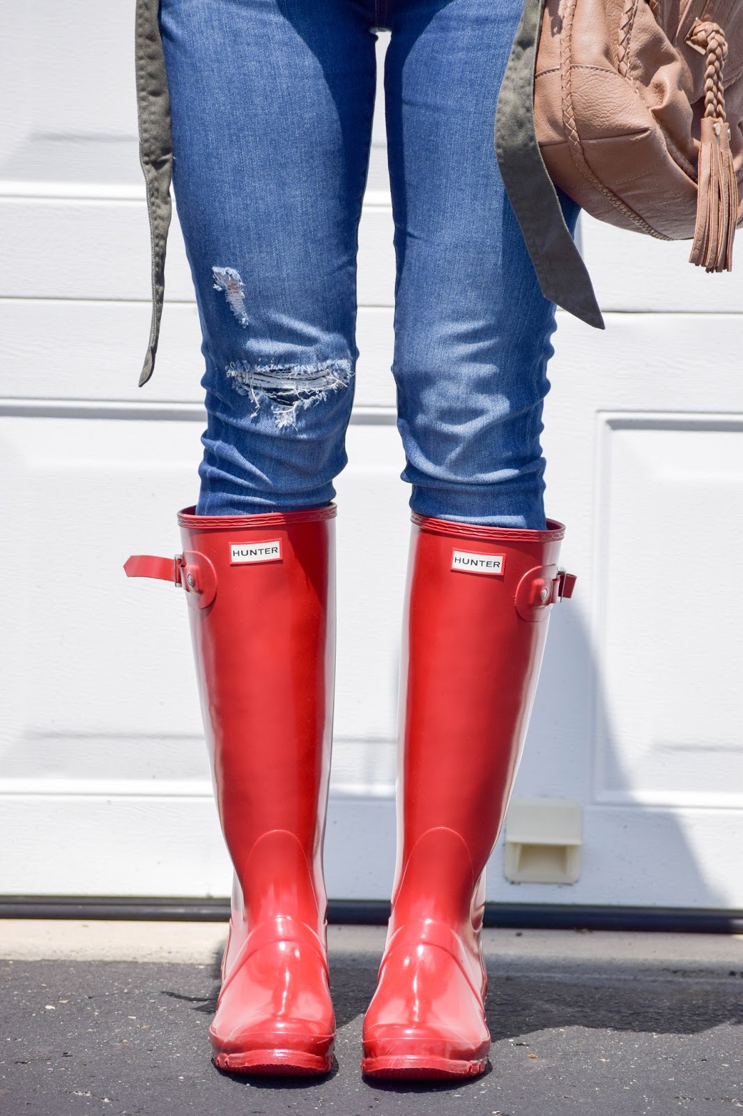 Green Jacket + Red Rain Boots | Style & Sequins