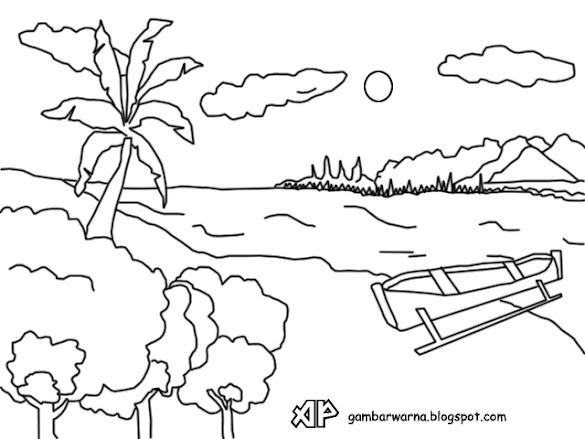 gambar mewarnai pemandangan pantai tebing