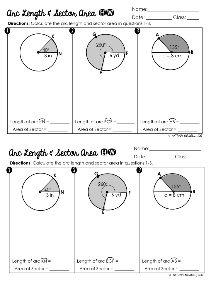 Arc Length Sector Area Worksheet Answers
