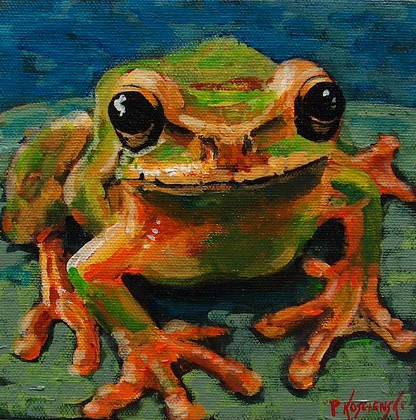 Fine Art by Pat Koscienski Waldo miniature acrylic frog painting by