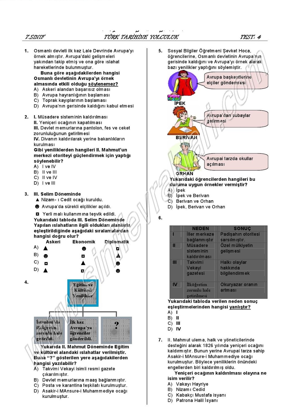 7 Sinif Sosyal Bilgiler 3 Unite Turk Tarihine Yolculuk 4 Unite Testleri Ders Kitabi Cevaplari