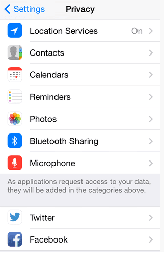 iOS Privacy settings
