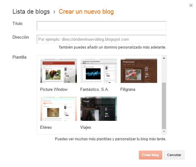 botón para poder crear un nuevo blog