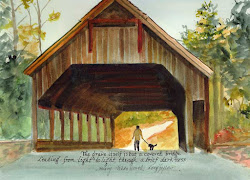 covered bridge watercolor painting bunny artwork inches