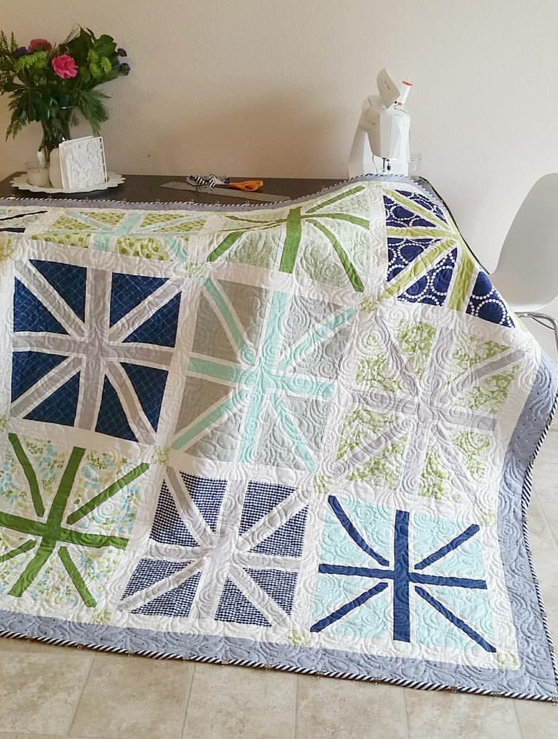 Woodberry Way Jumping Jacks Quilt Pattern in Navy, Green, and Grey