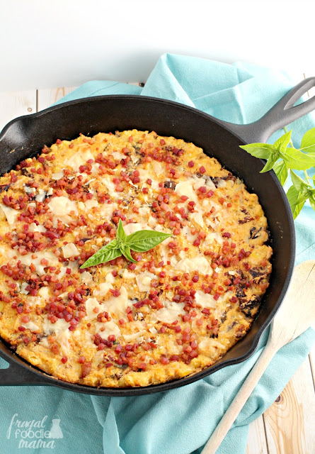With the addition of crispy pancetta, Parmesan cheese, & sun dried tomatoes, this Italian Style Corn Casserole is not your grandmother's corn casserole.