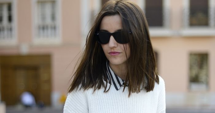 Street style | White sweater over striped blouse | Luvtolook | Virtual ...