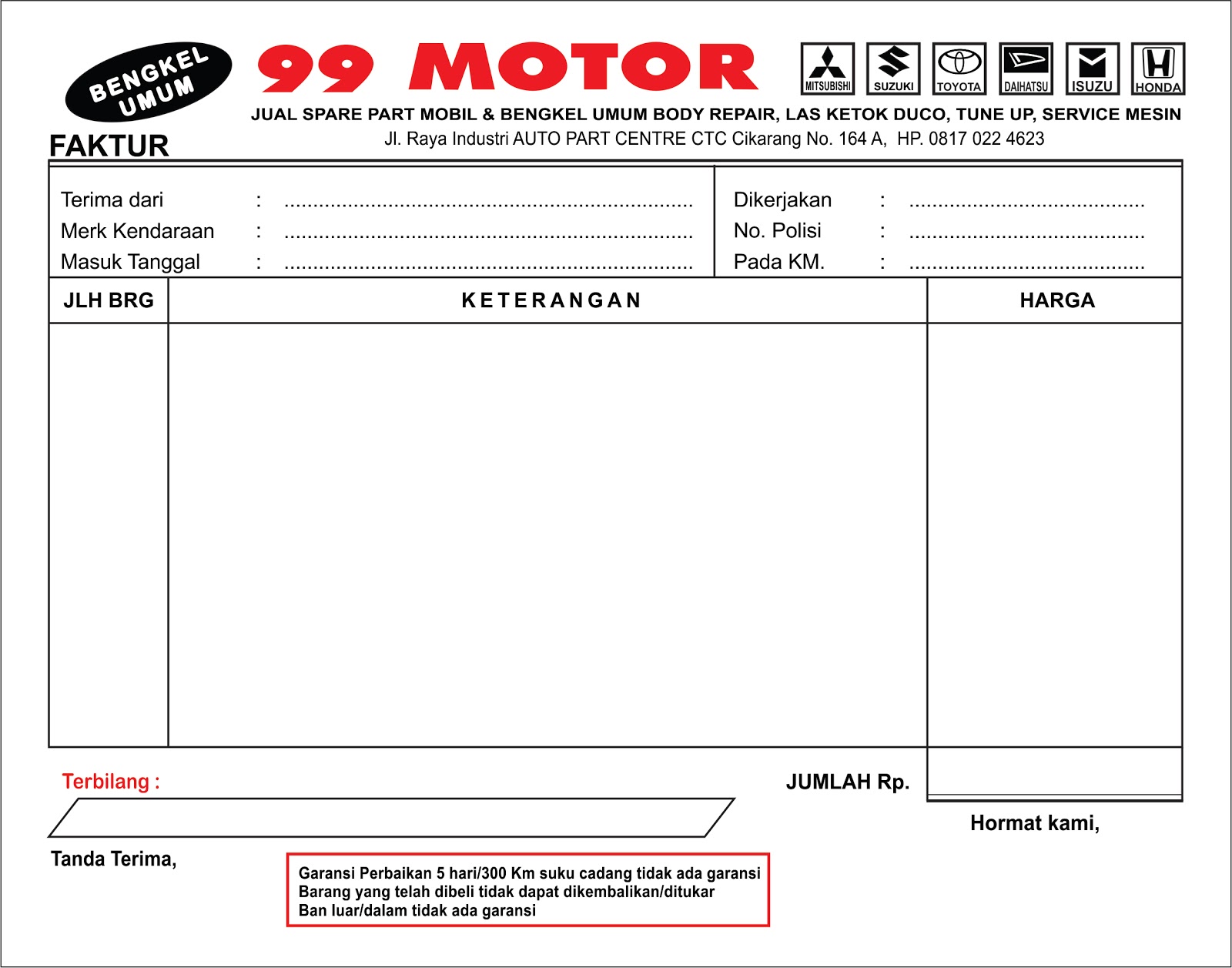 Nota Rental Mobil Excel Satu Manfaat