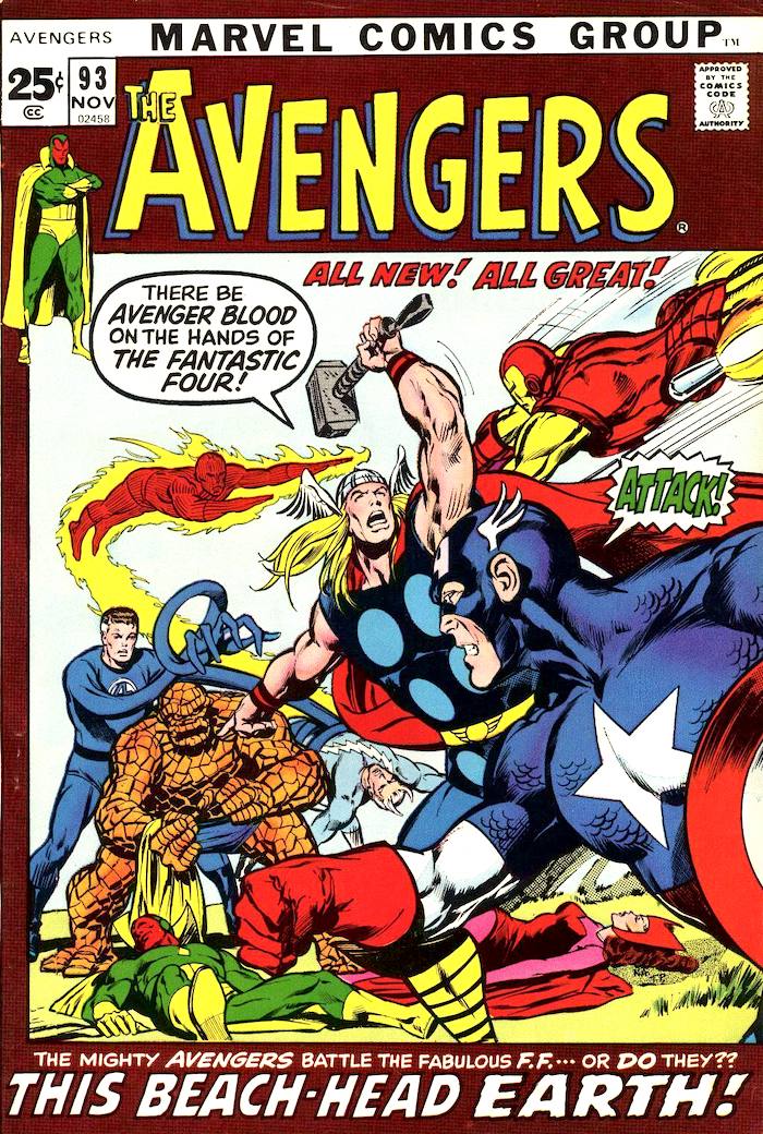 Avengers #93 bronze age 1970s marvel comic book cover art by Neal Adams