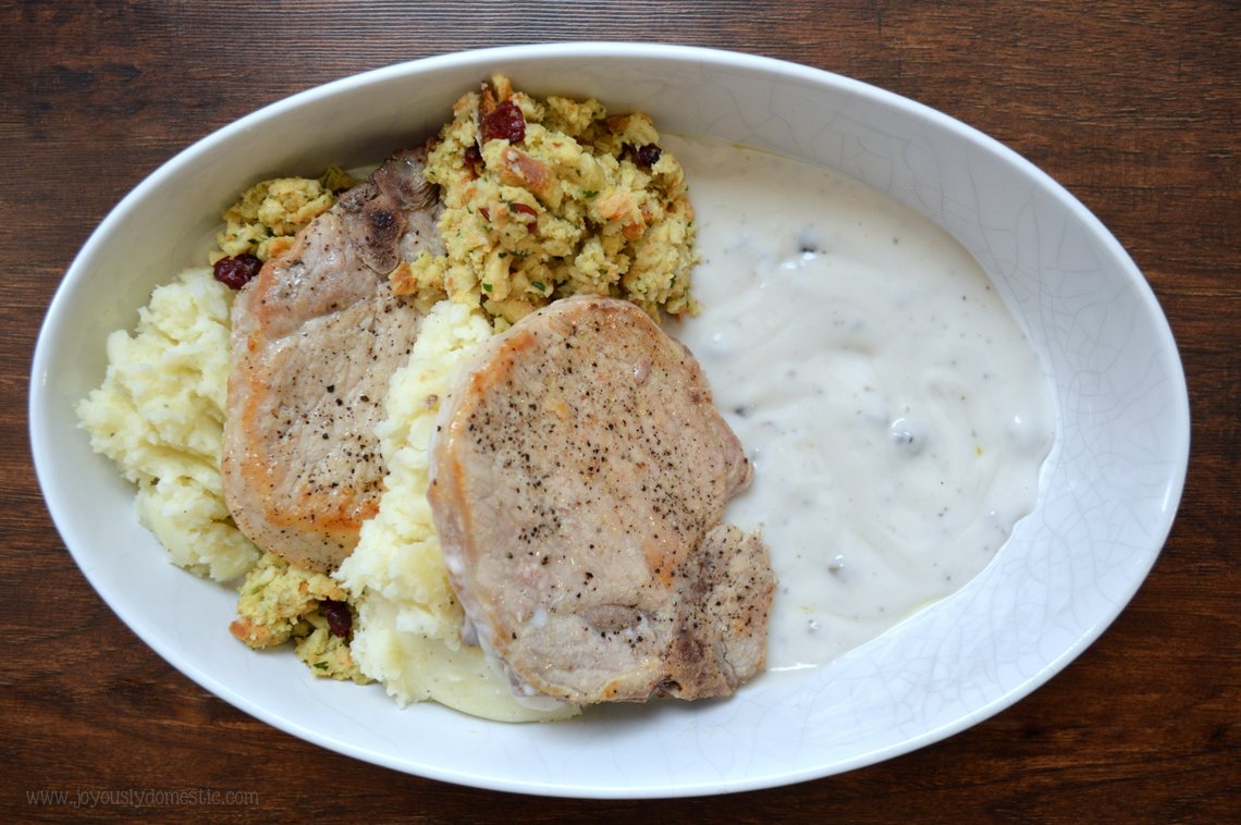 Joyously Domestic Pork Chop, Stuffing and Mashed Potato Casserole