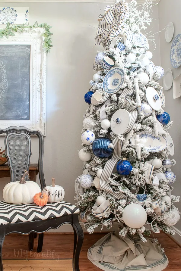 blue and white Christmas tree