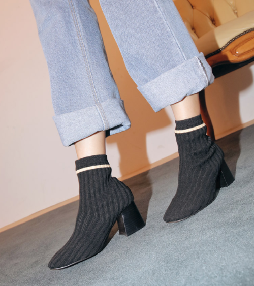 Ribbed Knit Ankle Boots