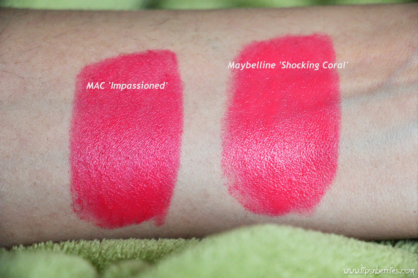Maybelline Color Sensational Vivid Lipstick In Shocking Coral A Mac Impassioned Dupe Review Swatches Lips N Berries