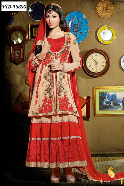 Latest red color georgette anarkali salwar suit online shopping at pavitraa.in with free shipping charges and pay COD in India