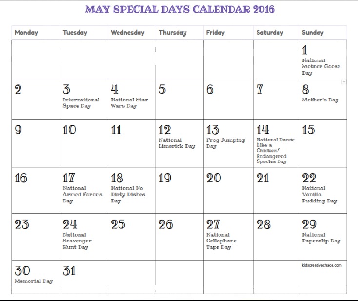 May Calendar of Holidays and Special Days: Unusual and Unique ...