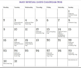 Printable Downloadable Calendar for May Holidays