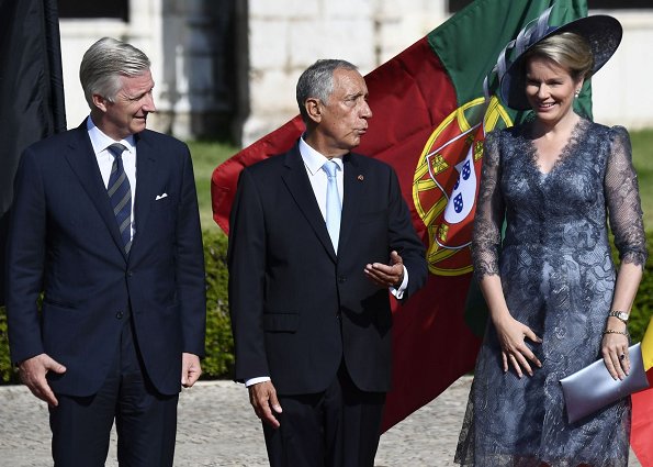 King Philippeand Queen Mathilde are making a state visit to Portugal. State banquet at Palace of Ajuda for Belgian king and queen