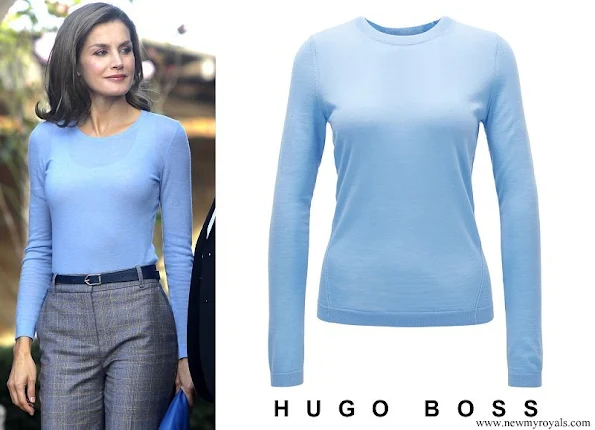 Queen Letizia wore Hugo Boss Fayme crew neck wool sweater