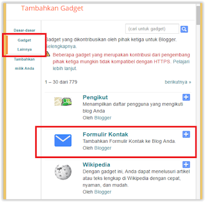 menambahkan gadget formulir kontak bawaan blogger