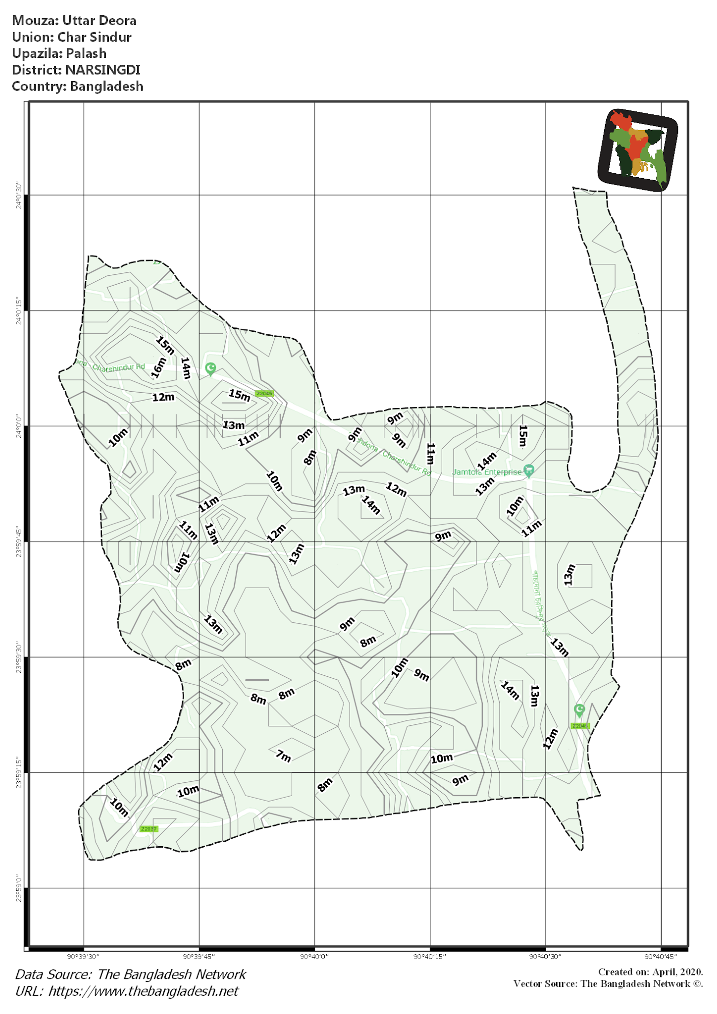 Map of Uttar Deora Mouza of Palash Upazila, NARSINGDI Map of Uttar Deora Mouza of Palash Upazila, NARSINGDI, Bangladesh.