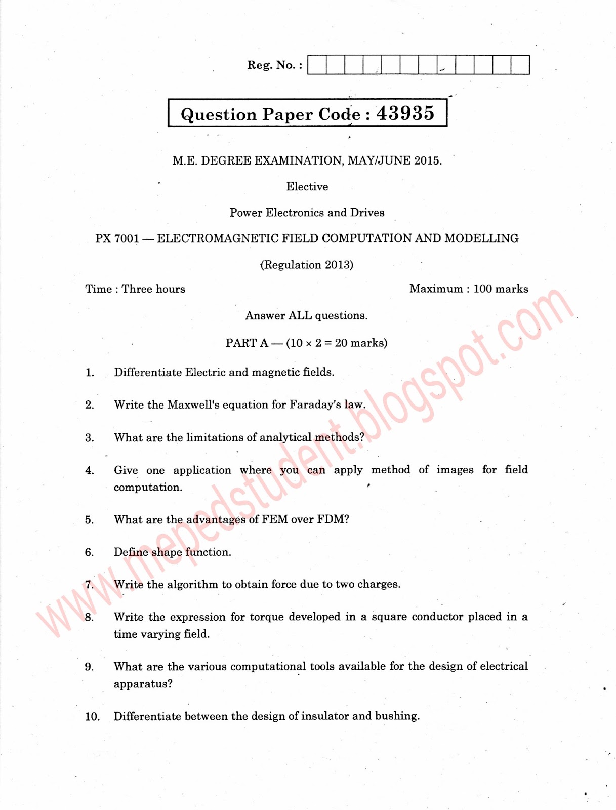 ME POWER ELECTRONICS AND DRIVES MODEL QUESTION PAPER S Emf