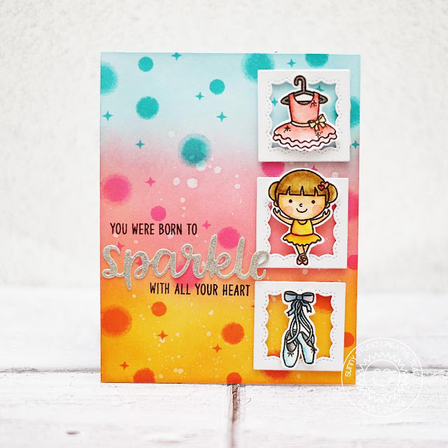 Sunny Studio Stamps: Born To Sparkle Tiny Dancer Watercolored Background Card by Lexa Levana