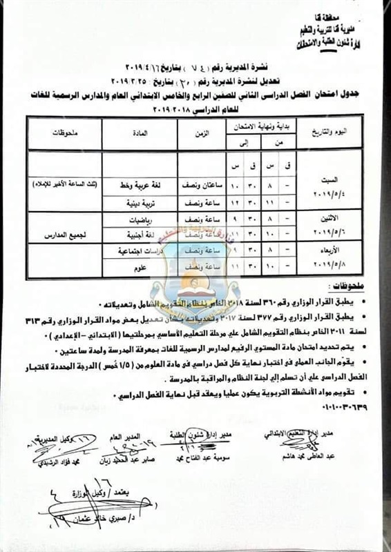جداول امتحانات الترم الثاني 2019 محافظة قنا 151