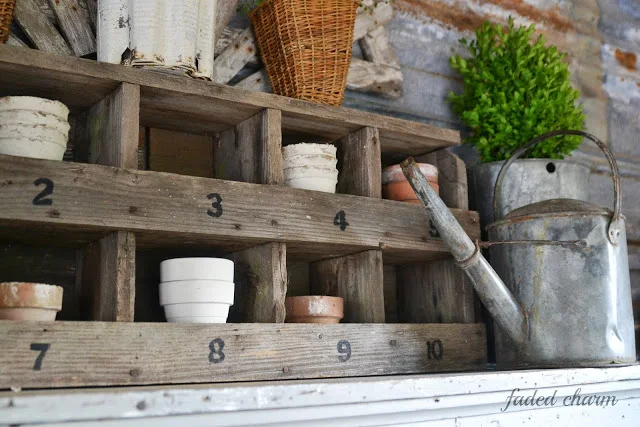 Fabulous junk styled potting bench with reclaimed wood and shelves - Faded Charm