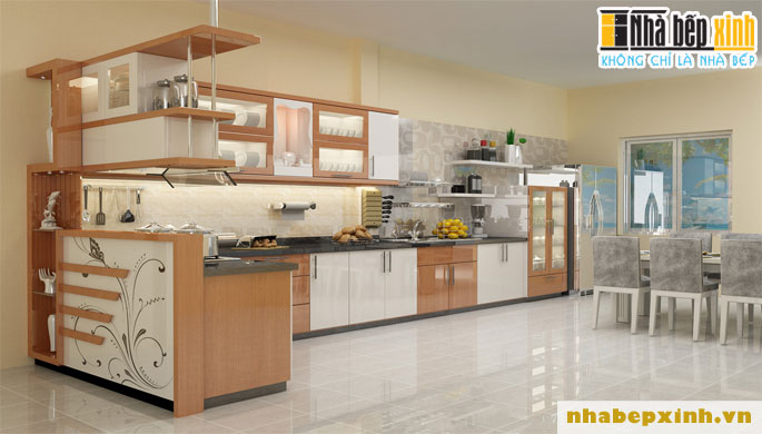 Tủ bếp gỗ acrylic đơn giản hiện đại và đầy tiện nghi bền đẹp NBXar9