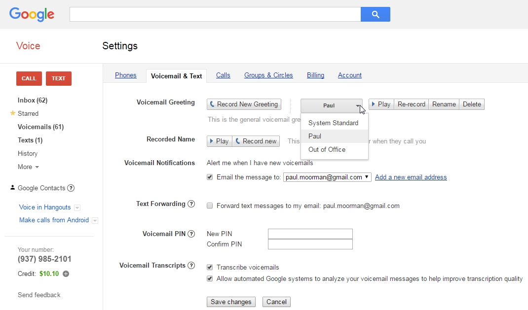 Paul's Daily Posts : Google Voice - Voicemail