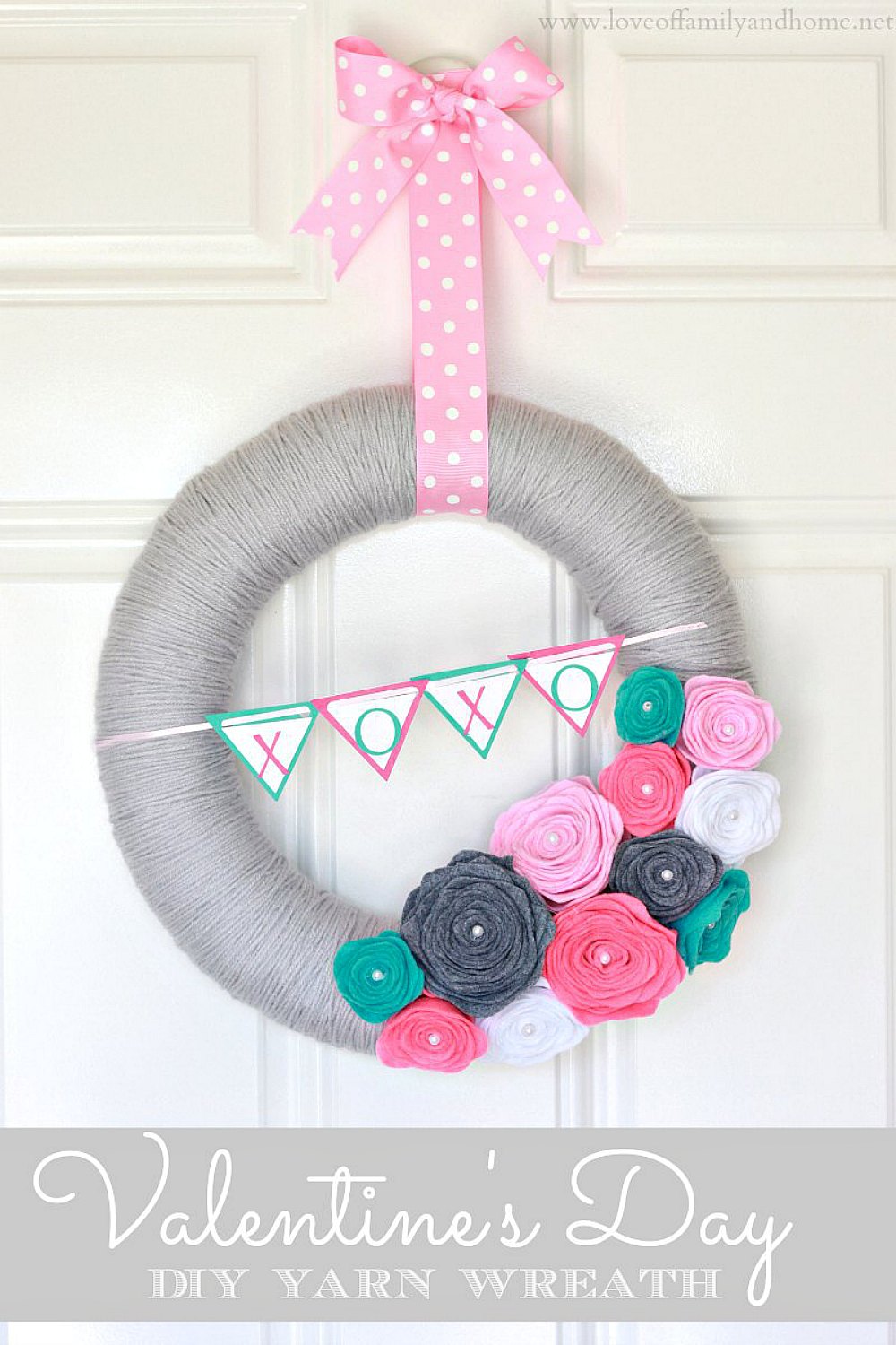 Valentine's Day Yarn Wreath with Felt Roses Tutorial Love of Family
