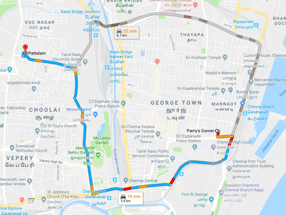 Parry's Corner Pattalam Share Auto Routes Chennai Share Auto