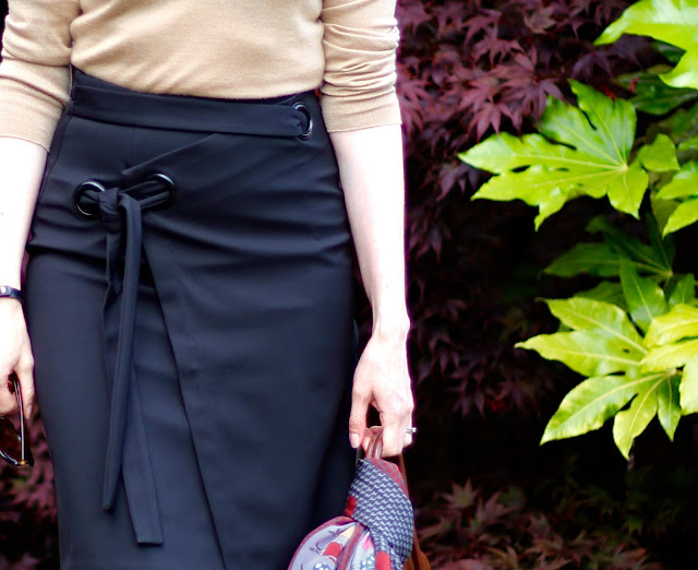 Fake Fabulous | Simple workwear, black Finery pencil skirt, camel cashmere John Smedley jumper, Office leopard shoes.
