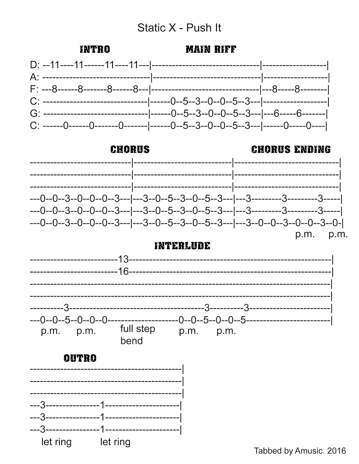 Amusic Static X Push it Guitar Tab