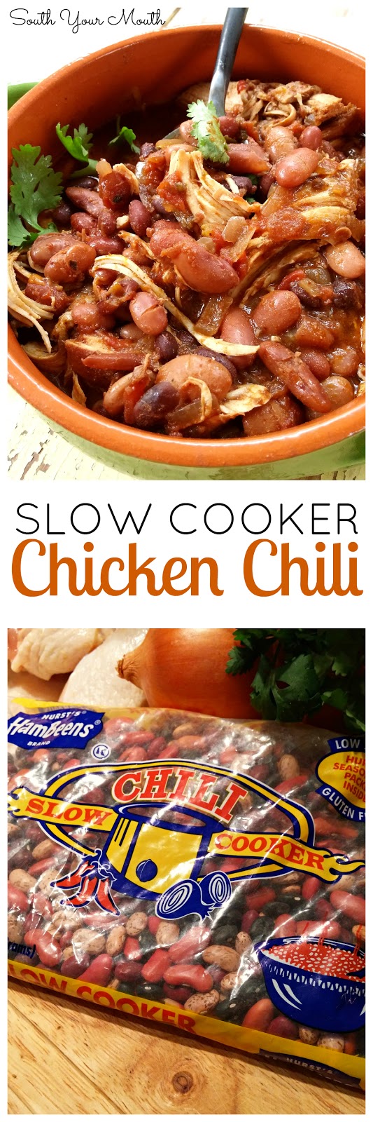 Slow Cooker Chicken Chili simmers low and slow in your crock pot for perfectly seasoned and tender chicken chili.