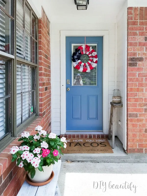 bandana wreath on painted door