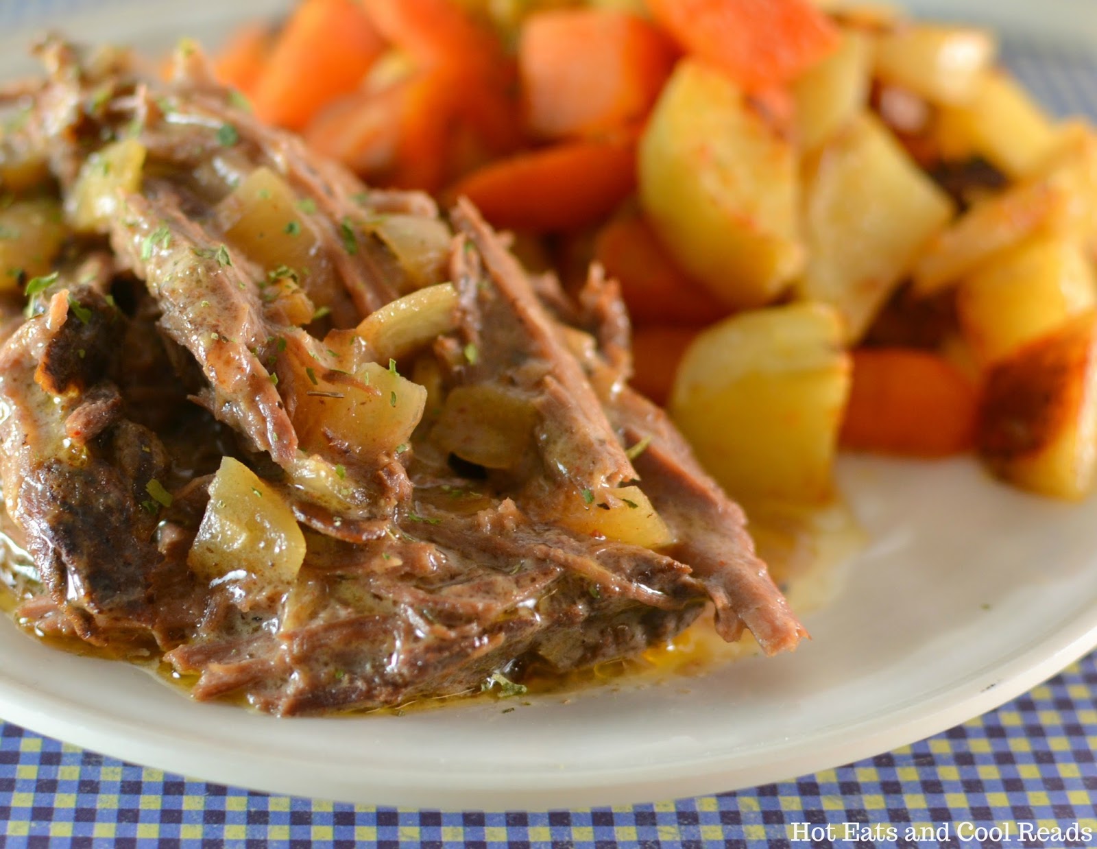 Hot Eats and Cool Reads Creamy Slow Cooker Garlic & Onion Beef Roast