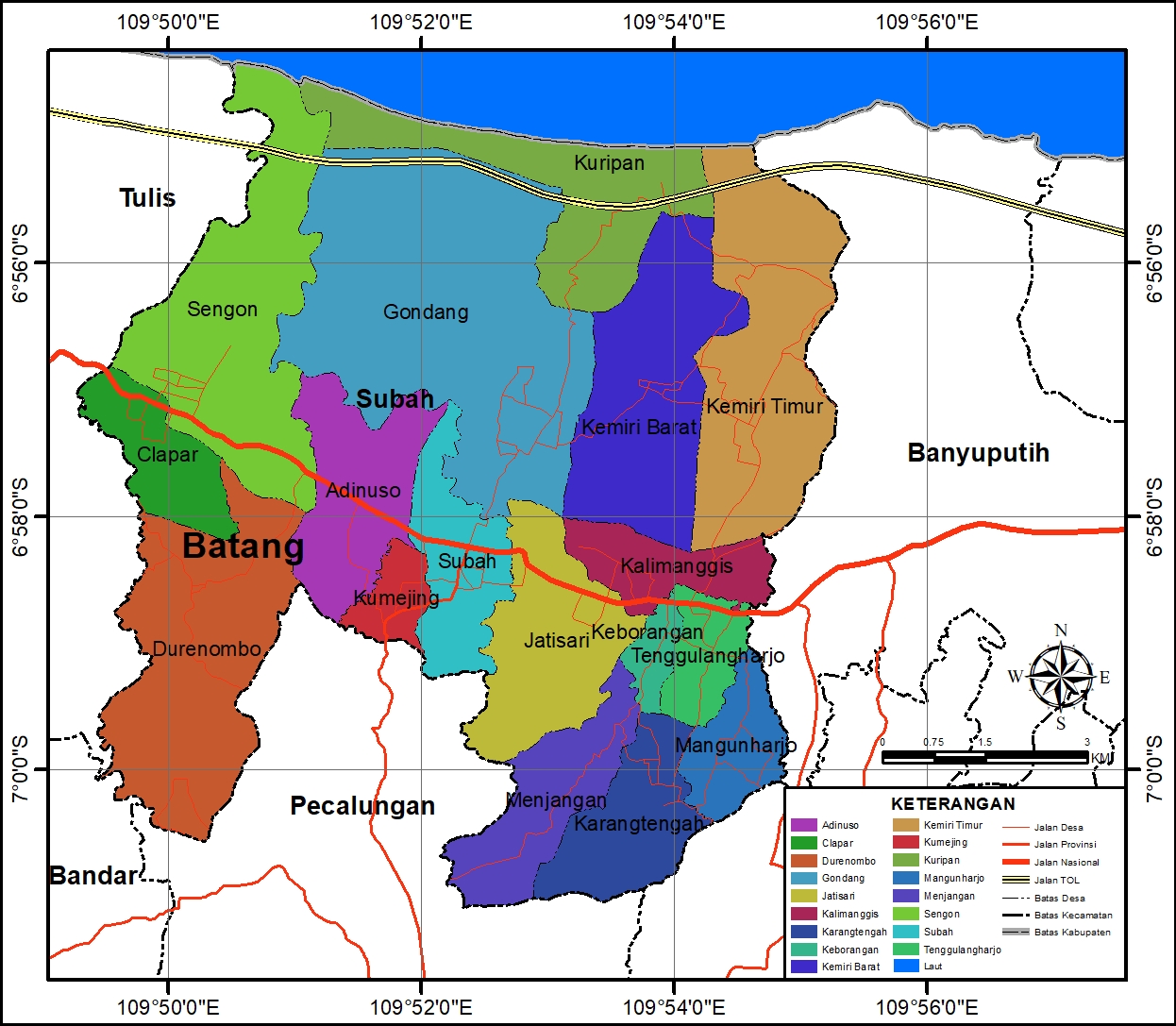 Peta Administrasi Kecamatan Subah, Kabupaten Batang ~ NeededThing