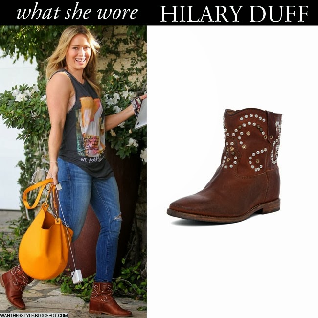 Kalkun konstruktion Trolley WHAT SHE WORE: Hilary Duff in brown studded ankle boots by Isabel Marant on  January 21 ~ I want her style - What celebrities wore and where to buy it.  Celebrity Style