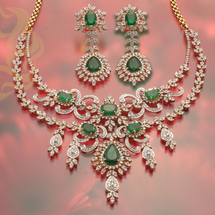 Emeralds Diamonds Dazzling Bridal Set - Jewellery Designs