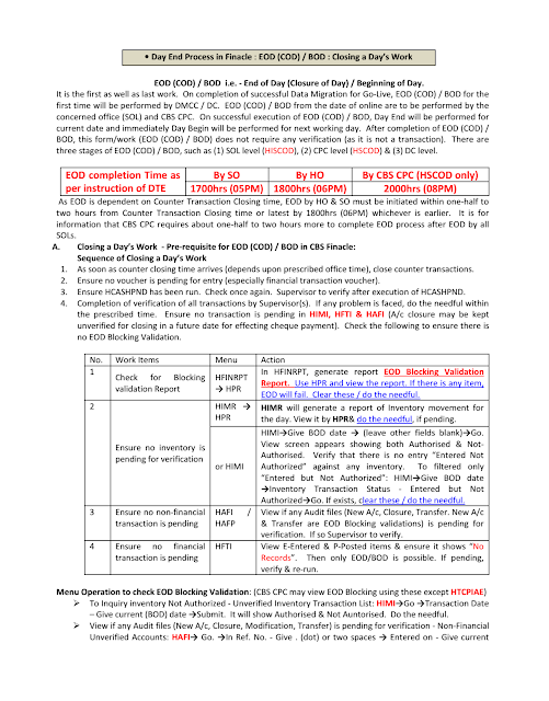 Day End Process in Finacle