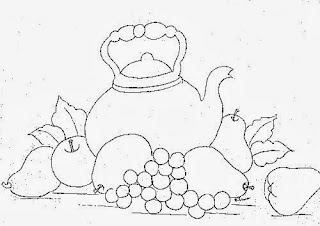 desenho chaleira com peras, maças e uvas