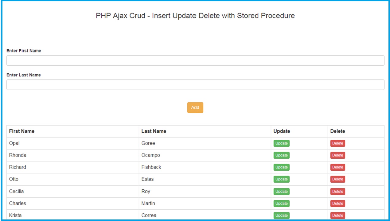 php ajax crud - insert update delete with stored procedure | webslesson
