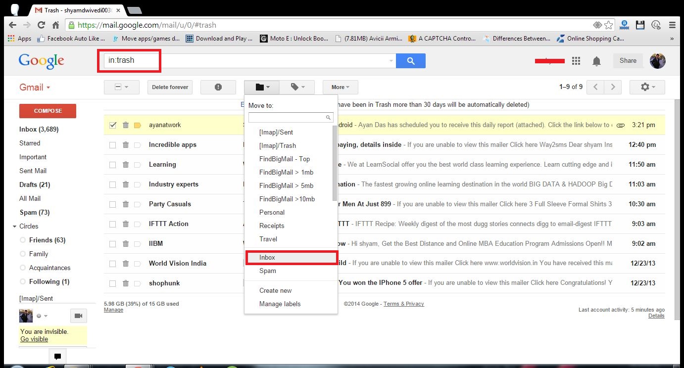 Minutes details. E-mail дайджест. Как убрать письмо из корзины в gmail.